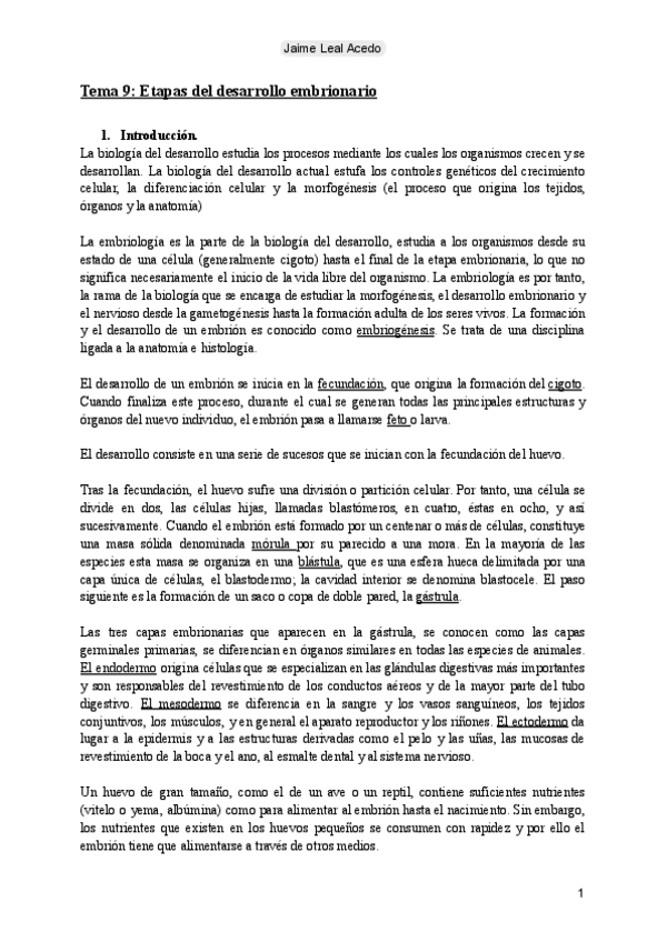 Miniatura del documento Tema 9: Etapas del desarrollo embrionario.pdf