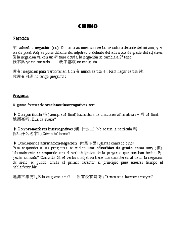 Miniatura del documento Chino - Negación y Pregunta.pdf