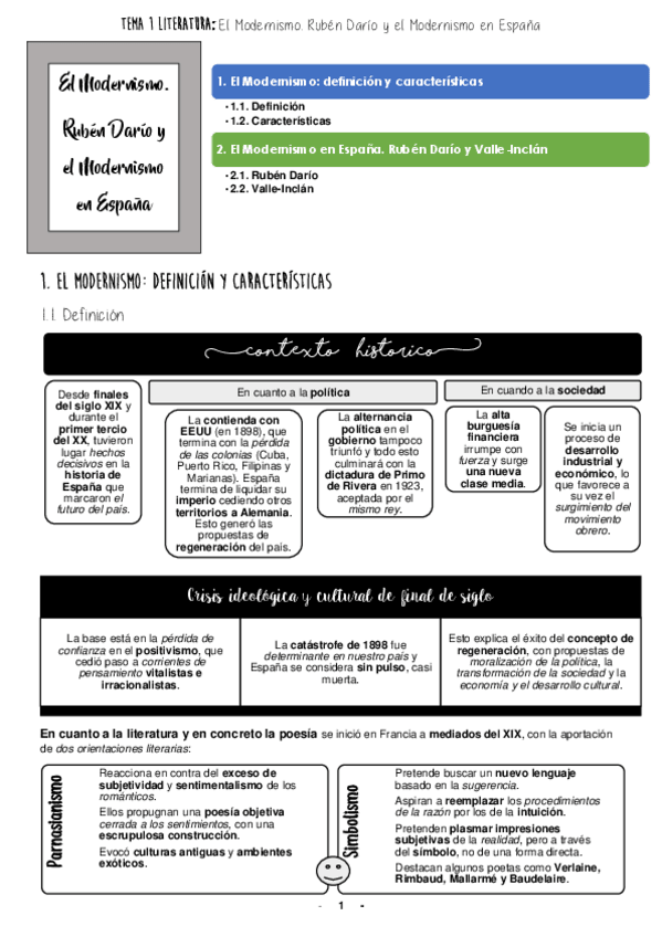 Miniatura del documento Resumen Literatura Tema 1. El Modernismo. Rubén Darío y Valle Inclán.pdf
