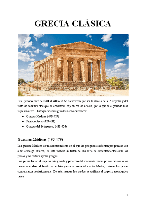 Miniatura del documento GRECIA-CLÁSICA (Guerras Médicas, Pentecontecia y Guerra del Peloponeso; Tragedia griega).pdf