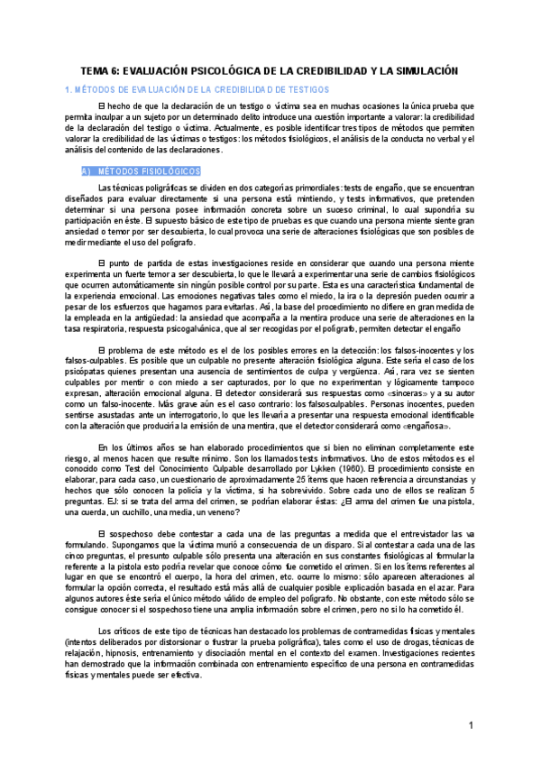 Miniatura del documento TEMA 6 (cast): Evaluación psicológica de la credibilidad y la simulación.pdf