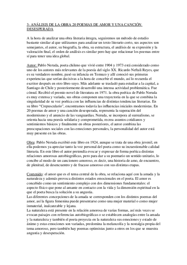 Miniatura del documento Análisis. 20 poemas de amor y una canción desesperada.docx