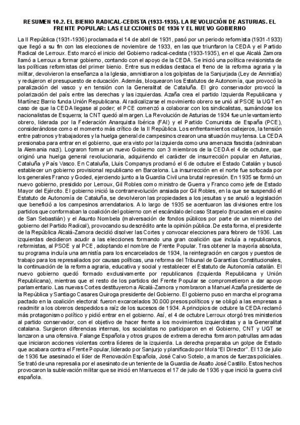 Miniatura del documento RESUMEN-10.2. El gobierno radical cedista (1933-1935). La Revolución de Asturias. El Frente Popular, las elecciones de 1936 y el nuevo gobierno.-wuolah.pdf