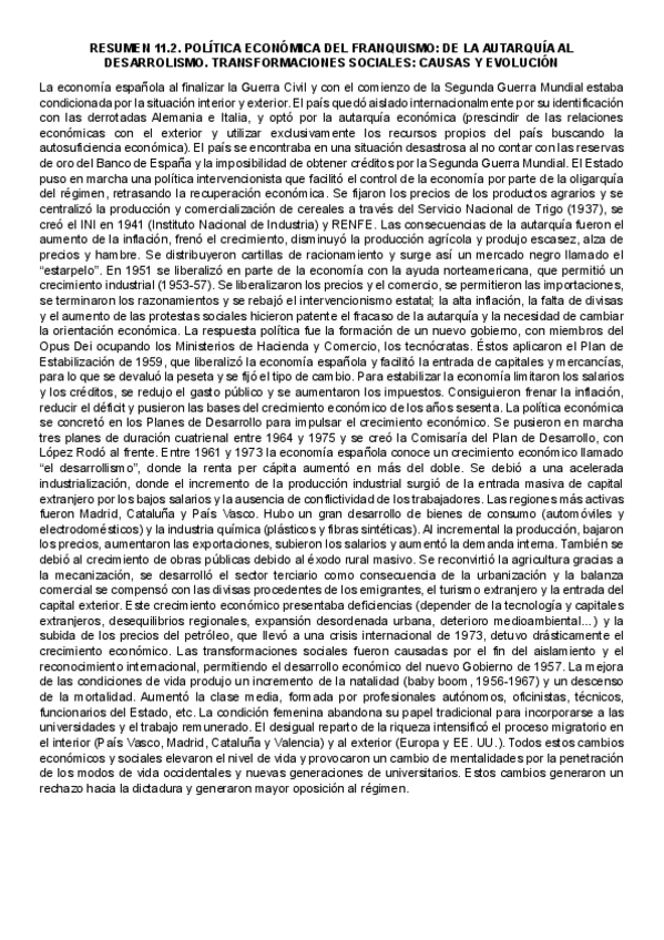 Miniatura del documento RESUMEN-11.2.Política económica del franquismo: de la autarquía al desarrollismo. Transformaciones sociales: causas y evolución.-wuolah.pdf