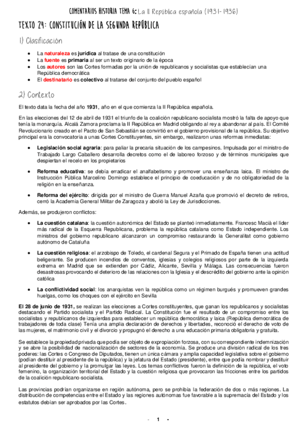 Miniatura del documento Comentarios de texto Tema 6. La II República española (1931-1936).pdf