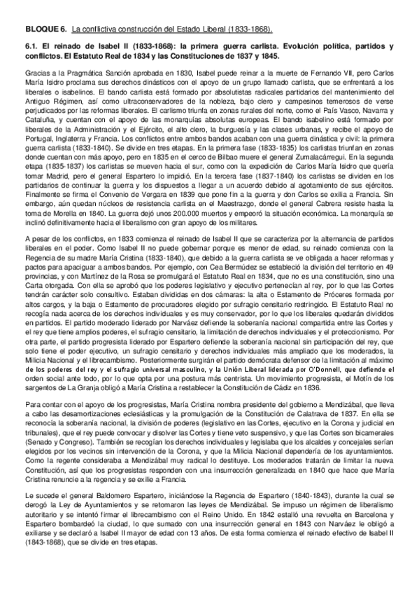 Miniatura del documento 6.1. El reinado de Isabel II (1833-1868)_La primera guerra carlista. Evolución política- partidos y conflictos. El Estatuto Real de 1834 y las Constituciones de 1837 y 1845..pdf