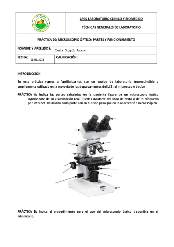 Miniatura del documento Práctica 15 - Microscopio óptico: partes y funcionamiento.pdf