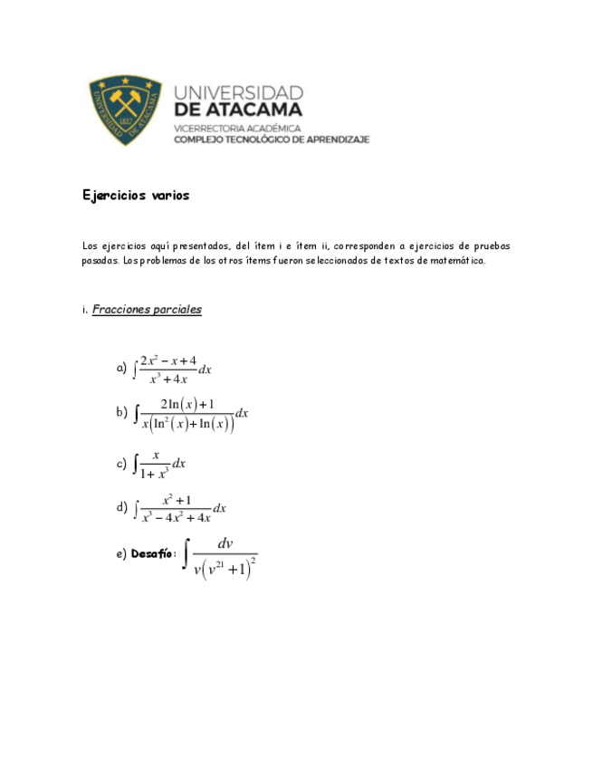 Miniatura del documento EJERCICIOS VARIOS DE CALCULO I - OPERACIONES CON INTEGRALES Y AREA ENTRE CURVAS.pdf