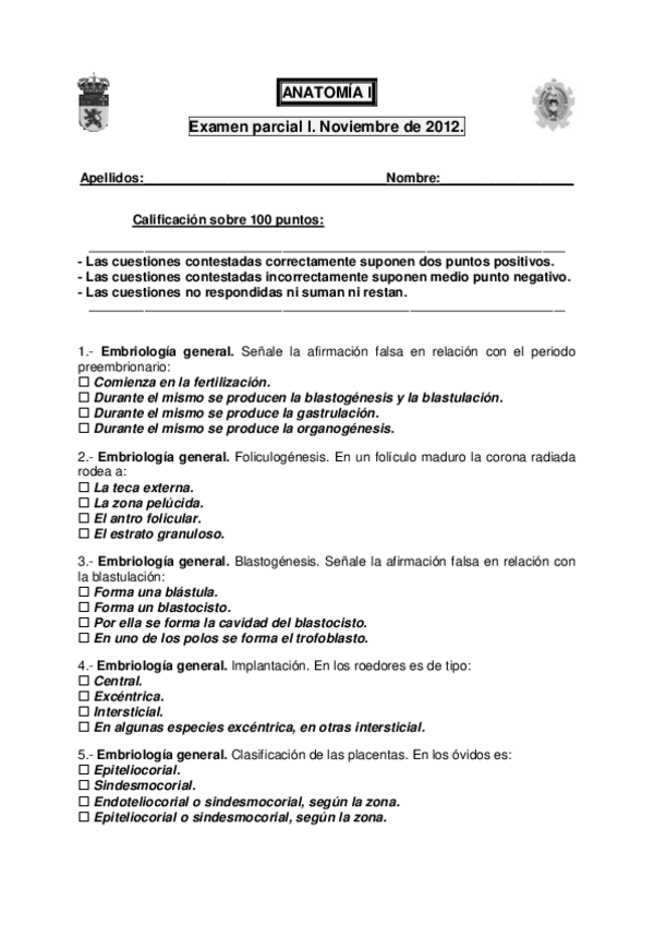Miniatura del documento Examen 1º parcial Anatomía (respuestas) Nov 2012.pdf