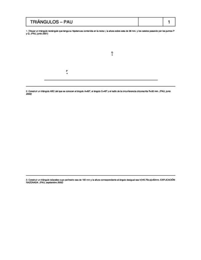 Miniatura del documento Triángulos ejercicios PAU con soluciones - Dibujo técnico II.pdf