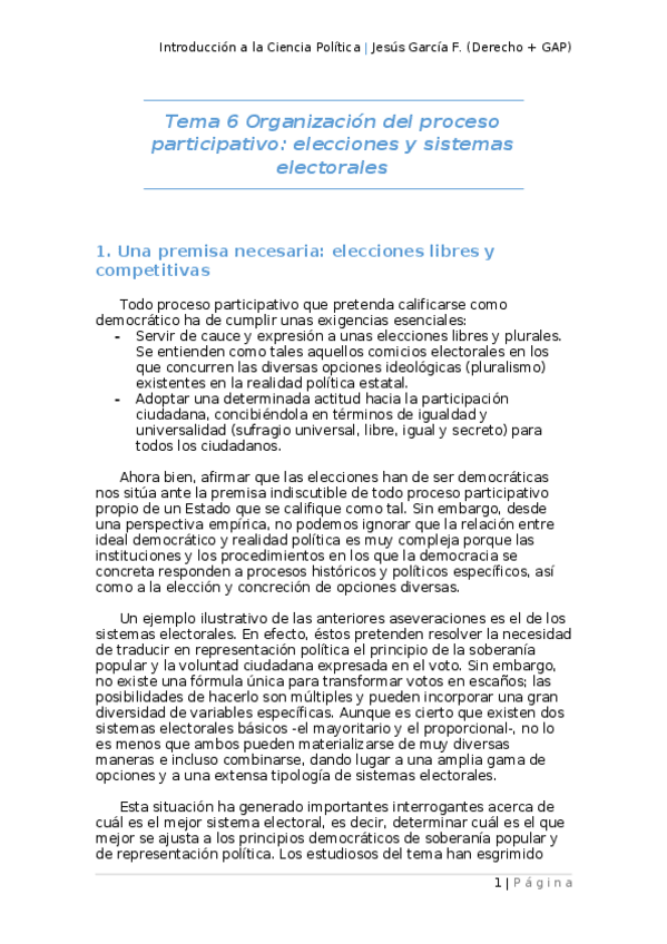 Miniatura del documento Tema 6 Organización del Proceso Participativo; Elecciones y Sistemas Electorales.docx