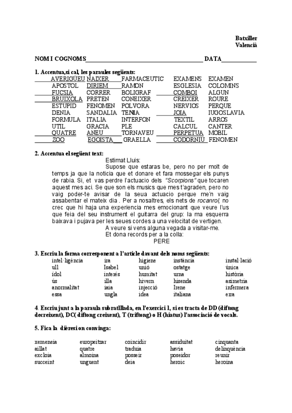 Miniatura del documento Control ortografia del valencià: dièresi, accentuació, articles....pdf