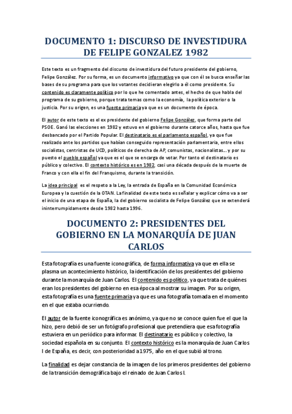 Miniatura del documento Análisis documentos DISCURSO DE INVESTIDURA DE FELIPE GONZALEZ 1982 y fotografía PRESIDENTES DEL GOBIERNO EN LA MONARQUÍA DE JUAN CARLOS.pdf