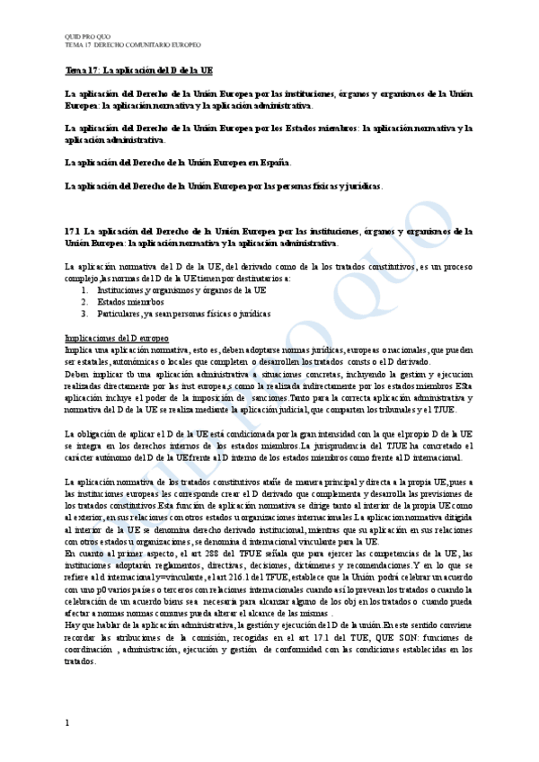 Miniatura del documento TEMA 17: La aplicación del Derecho de la UE.DERECHO COMUNITARIO EUROPEO.pdf