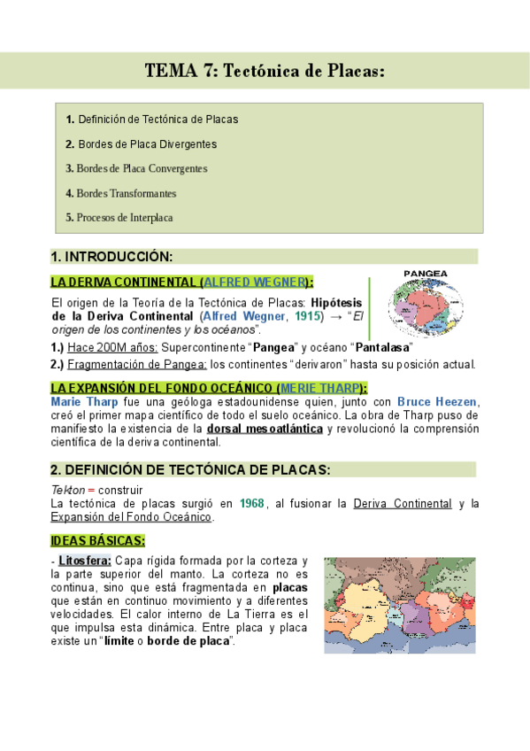 Miniatura del documento TEMA 7 + Pregunta EXAMEN Mapamundi: Tectónica de Placas | Geología.pdf