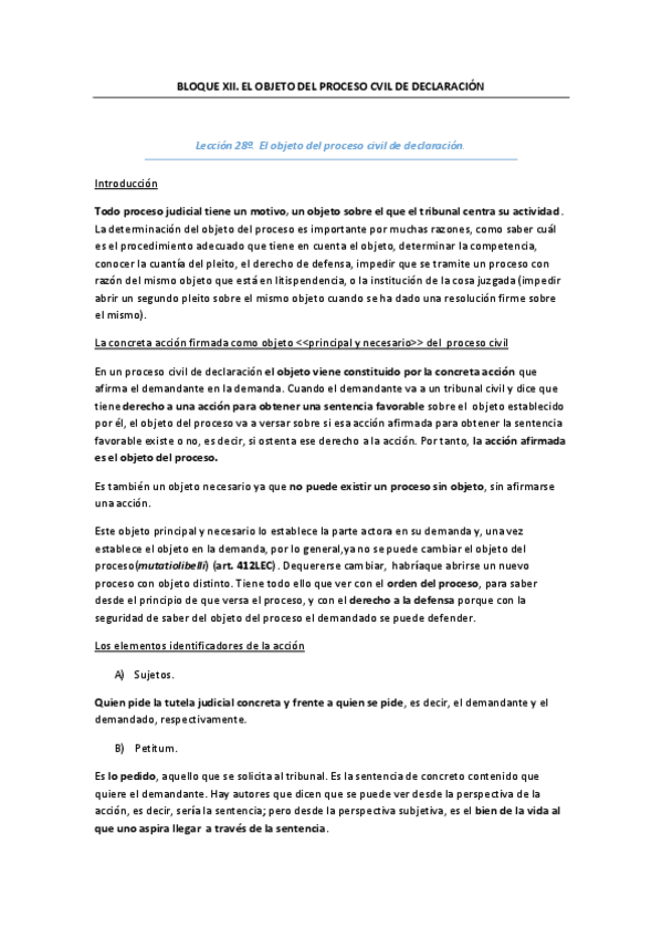 Miniatura del documento Lección 28ª. El objeto del proceso civil de declaración.pdf