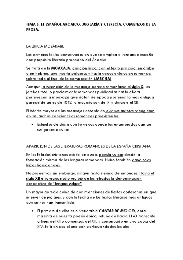 Miniatura del documento Tema 5. EL ESPAÑOL ARCAICO. JUGLARÍA Y CLERECÍA. COMIENZOS DE LA PROSA..pdf