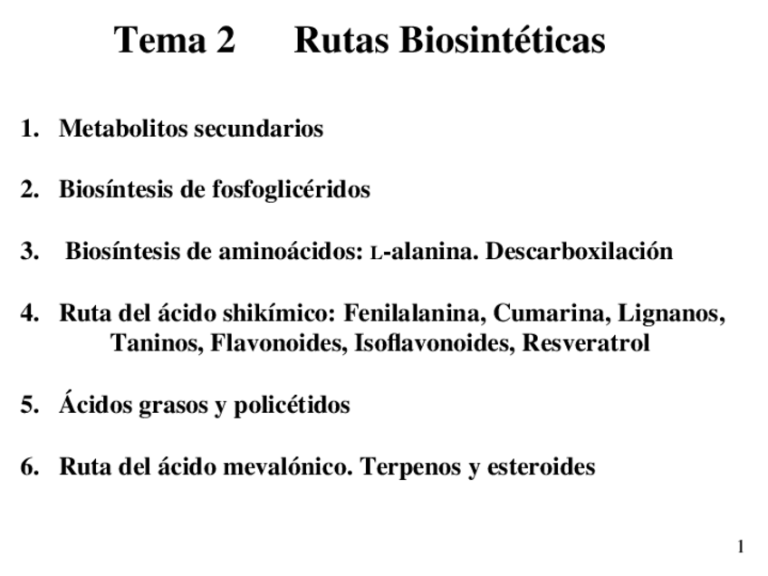 Miniatura del documento Tema 2. Rutas biosintéticas 2017 2018.ppt