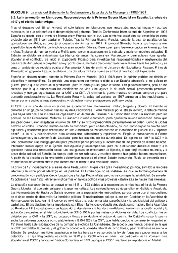 Miniatura del documento 9.2. La intervención en Marruecos. Repercusiones de la Primera Guerra Mundial en España. La crisis de 1917 y el trienio bolchevique..pdf