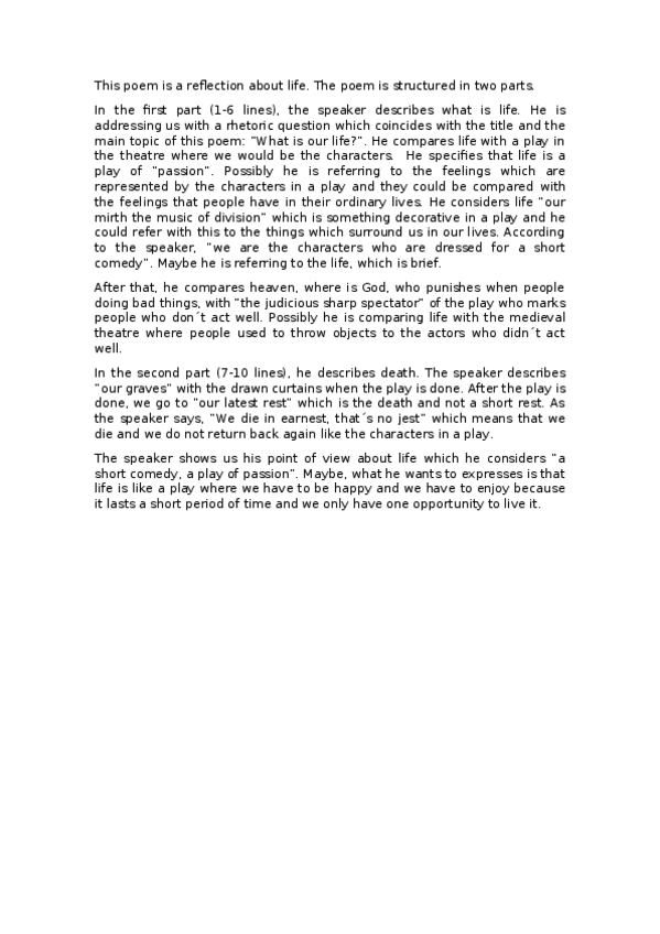 Miniatura del documento COMENTARIO WALTER RALEIGH WHAT IS OUR LIFE.docx