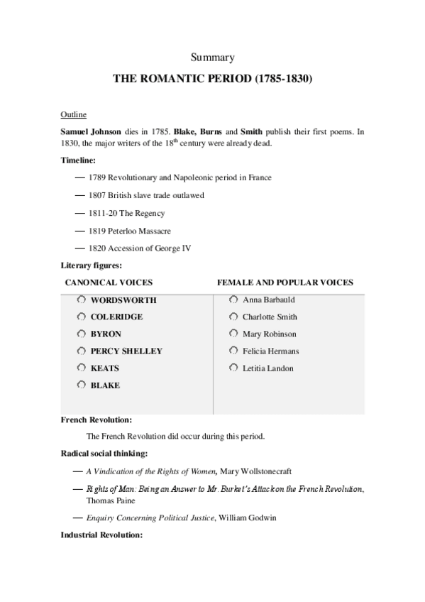 Miniatura del documento English Literature- Romantic Period (brief summary).pdf