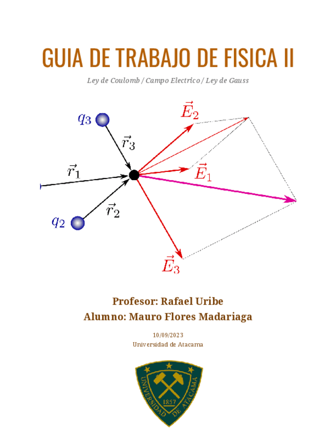 Miniatura del documento GUIA DE TRABAJO DE FISICA II: LEY DE COULOMB / CAMPO ELECTRICO / LEY DE GAUSS.pdf