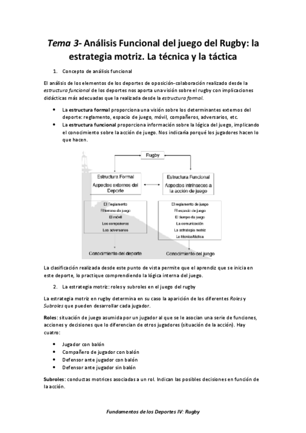 Miniatura del documento Tema 3- Análisis Funcional del juego del Rugby (La estrategia motriz. La téc. y la tác.).pdf