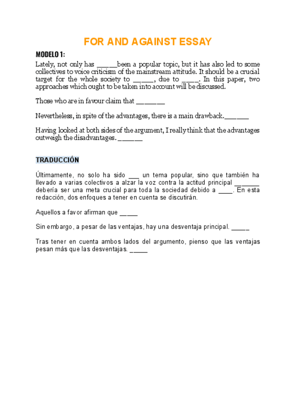 Miniatura del documento FOR AND AGAINST ESSAY (Modelos).pdf