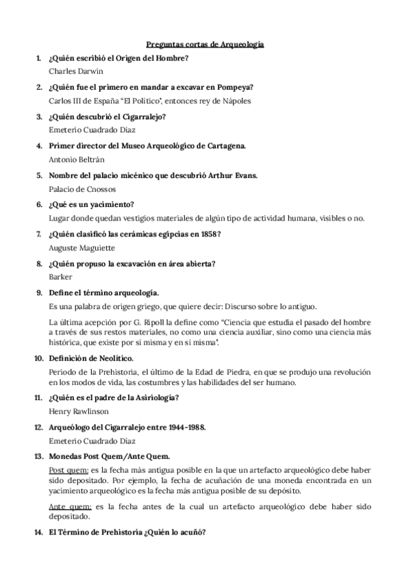 Miniatura del documento Preguntas cortas - Introducción a la Arqueología.pdf