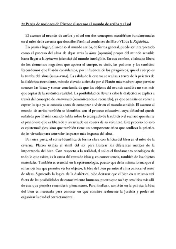 Miniatura del documento El ascenso al mundo de arriba y el sol (Platón) - Pareja de nociones redactada para examen.pdf