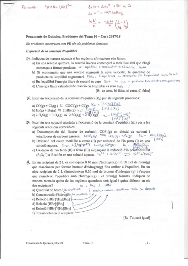 Miniatura del documento Problemes Tema 10 Equilibri químic.pdf