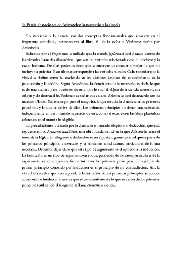 Miniatura del documento Lo necesario y la ciencia (Aristóteles) - Pareja de nociones redactada para examen.pdf