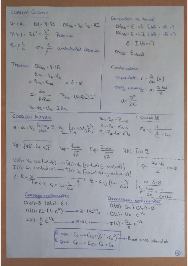 Miniatura del documento FISICA - Formulari Parcial (Corrent Continu i Corrent Altern).pdf