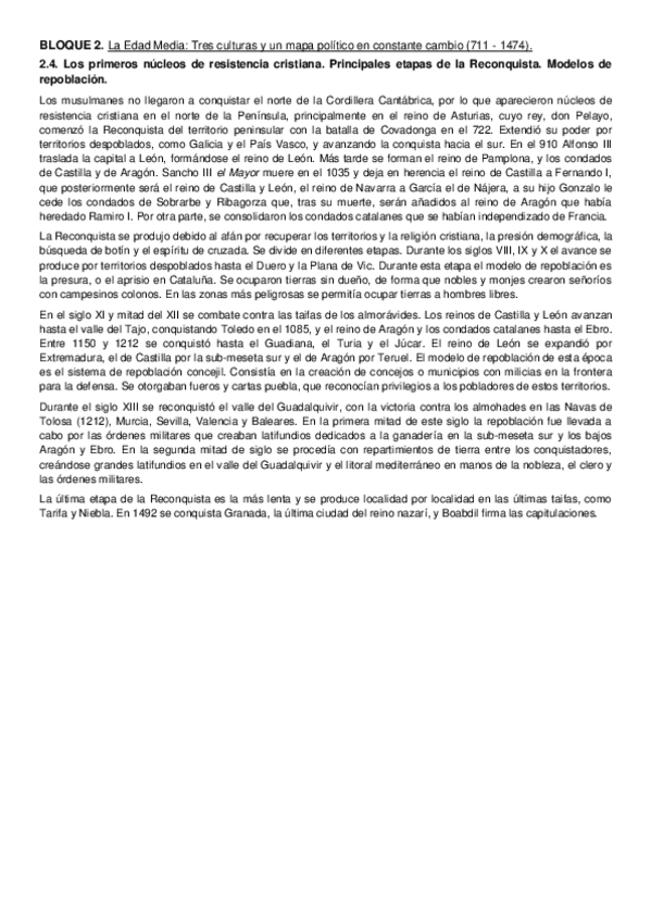 Miniatura del documento 2.4. Los primeros núcleos de resistencia cristiana. Principales etapas de la Reconquista. Modelos de repoblación..pdf