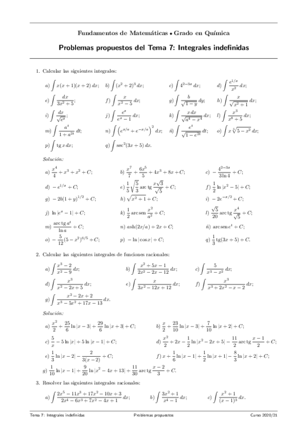 Miniatura del documento Problemas-Tema-7-Integrales-indefinidas-FMQ-2020-2021.pdf