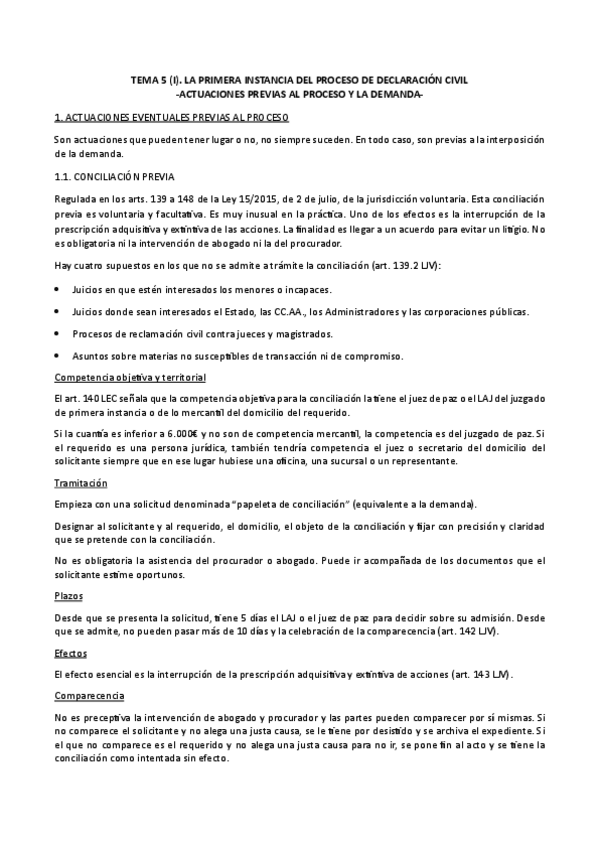 Miniatura del documento TEMA 5 (I). Actuaciones previas al proceso y la demanda.pdf