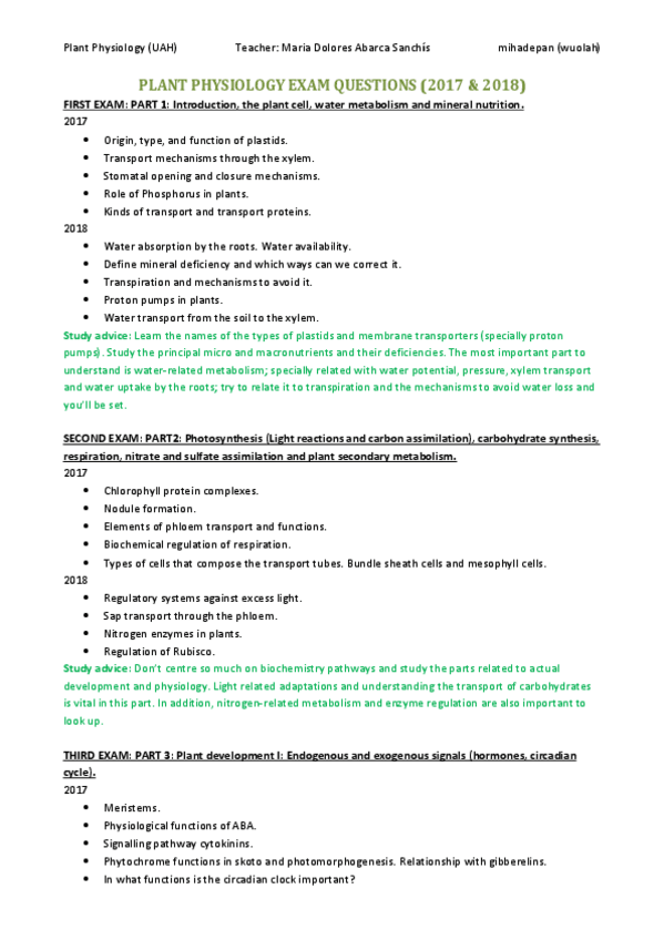Miniatura del documento Plant Physiology exams 2017 & 2018 wuolah.pdf