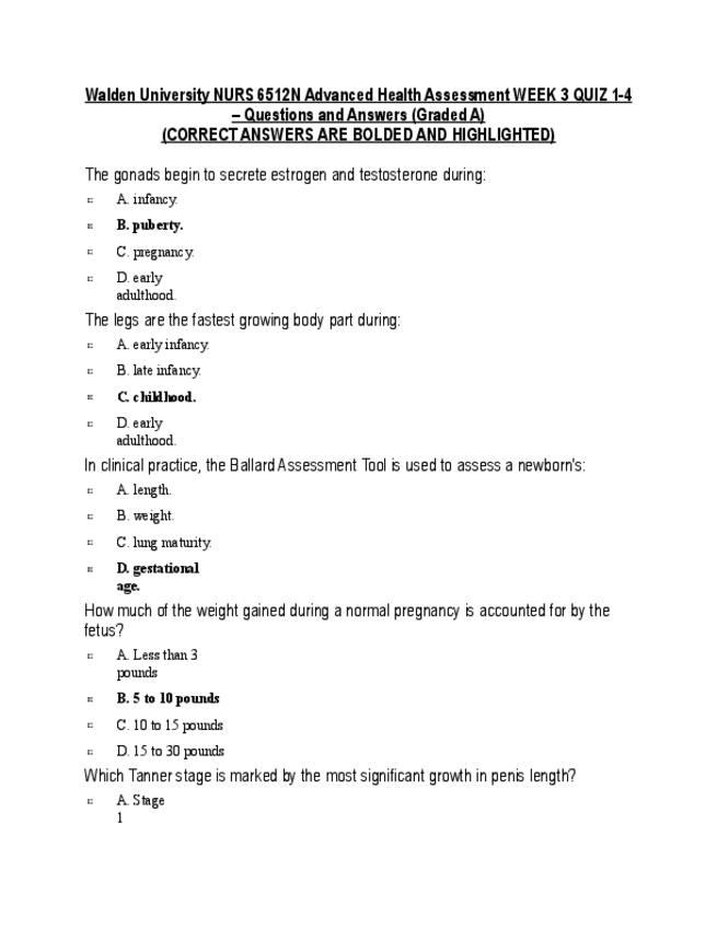 Miniatura del documento Walden-University-NURS-6512N-Advanced-Health-Assessment-WEEK-3-QUIZ-1-4-Questions-and-Answers-Graded-A.pdf