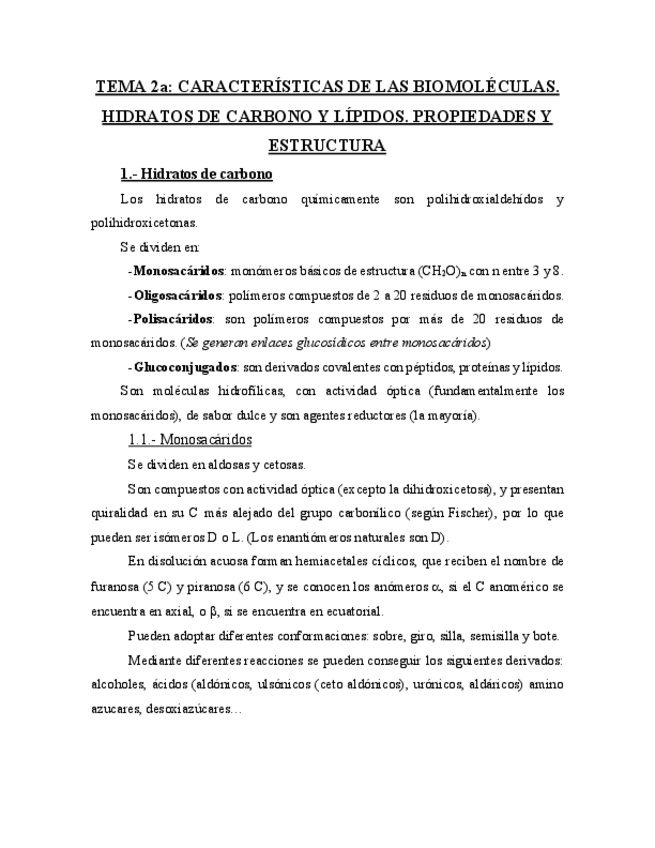 Miniatura del documento TEMA-2a-Caracteristicas-de-las-biomoleculas.-Hidratos-de-carbono-y-lipidos.-Propiedades-y-estrutura.pdf