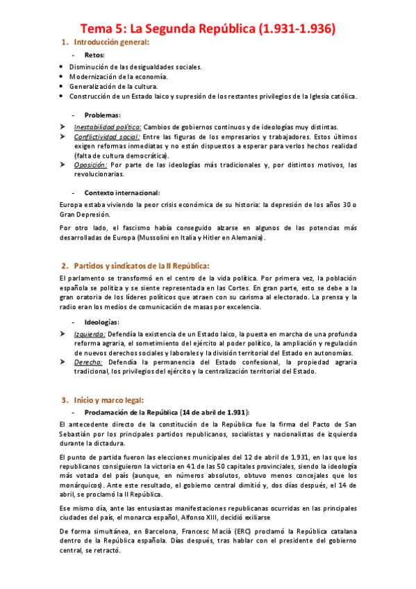 Miniatura del documento Tema 5 - La Segunda República.pdf