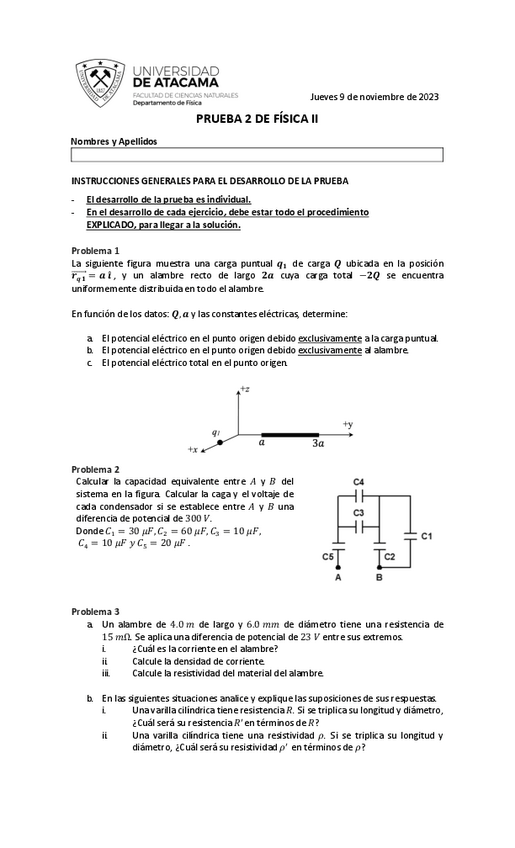 Miniatura del documento PRUEBA PARCIAL 2 DE FISICA II - POTENCIAL ELECTRICO / CONDENSDORES / RESISTENCIA / DENSIDAD DE CORRIENTE.pdf