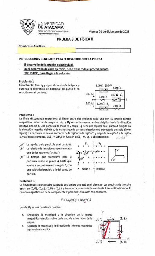 Miniatura del documento PRUEBA PARCIAL 3 DE FISICA II- RESISTENCIA / FUERZA Y CAMPO MAGNETICO.pdf