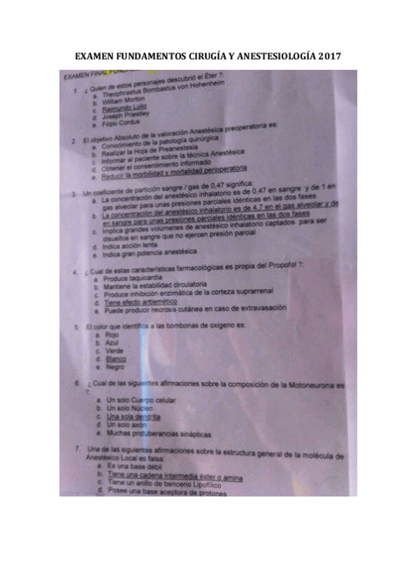 Miniatura del documento EXAMEN FUNDAMENTOS CIRUGÍA Y ANESTESIOLOGÍA 2017.pdf