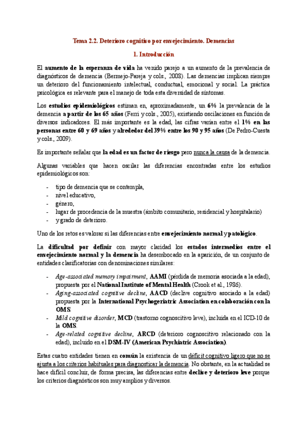 Miniatura del documento Tema 2: Deterioro cognitivo por envejecimiento: Demencias.pdf