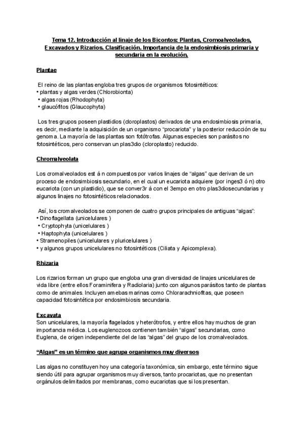 Miniatura del documento Tema-12Introduccion-al-linaje-de-los-Bicontos-Plantas-Cromoalveolados-Excavados-y-Rizarios.-Clasificacion.-Importancia-de-la-endosimbiosis-primaria-y-secundaria-en-la-evolucion..pdf