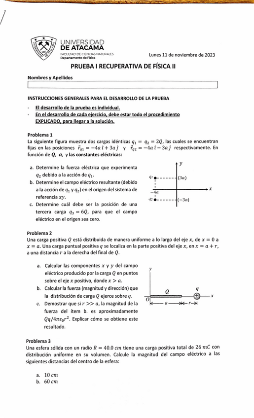 Miniatura del documento PRUEBA 1 RECUPERATIVA DE FISICA II: FUERZA Y CAMPO ELECTRICO.pdf