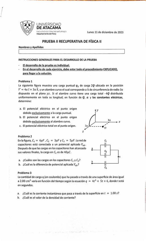 Miniatura del documento PRUEBA 2 RECUPERATIVA DE FISICA II: POTENCIAL ELECTRICO / CAPACITORES / DENSIDAD DE CORRIENTE.pdf