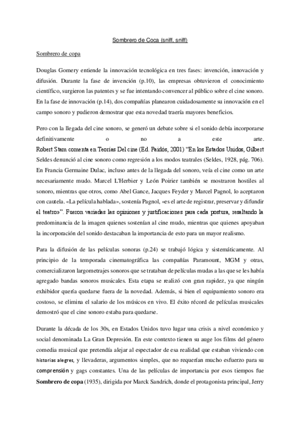Miniatura del documento HCU I -( Apuntes )- Película Sombrero de Copa..pdf