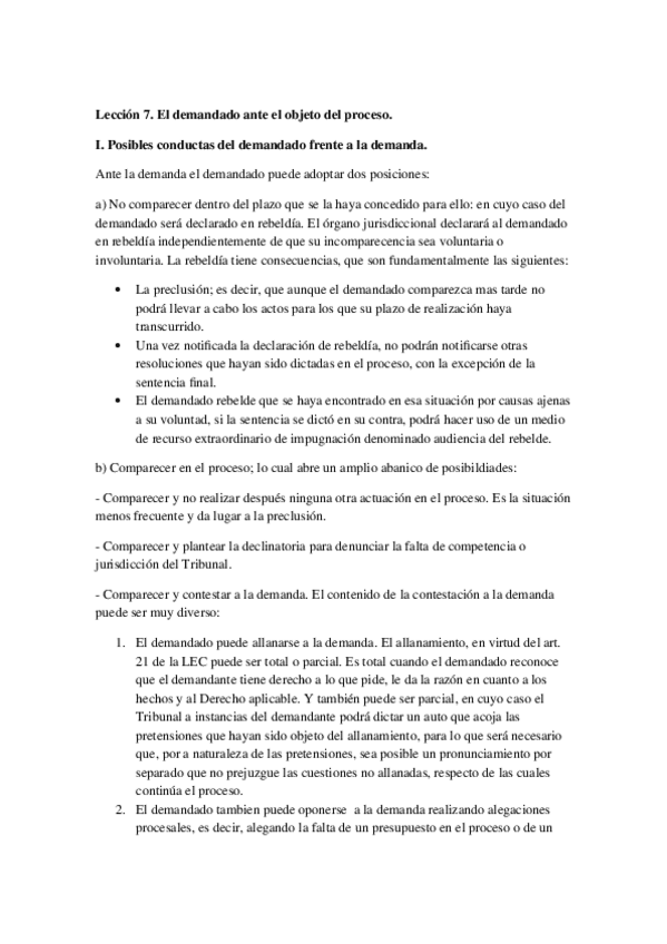 Miniatura del documento Lección 7. El demandado ante el objeto del proceso.docx