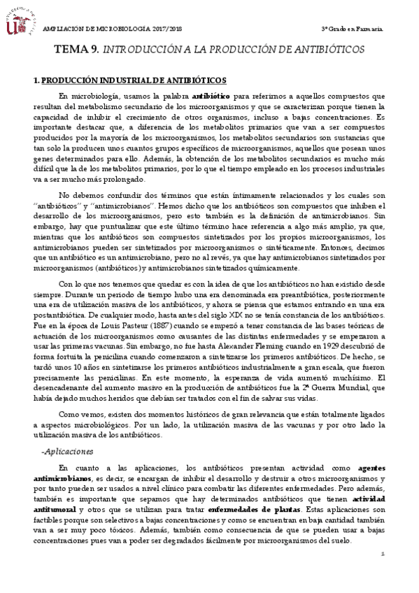 Miniatura del documento TEMA 9 INTRODUCCION A LA PRODUCCIÓN DE ANTIBIOTICOS.pdf